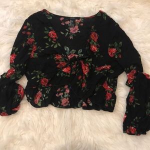 Tie Front Floral Crop Top